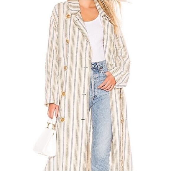 Free People Sweet Melody Stripe Size XS Trench Coat - Picture 7 of 13